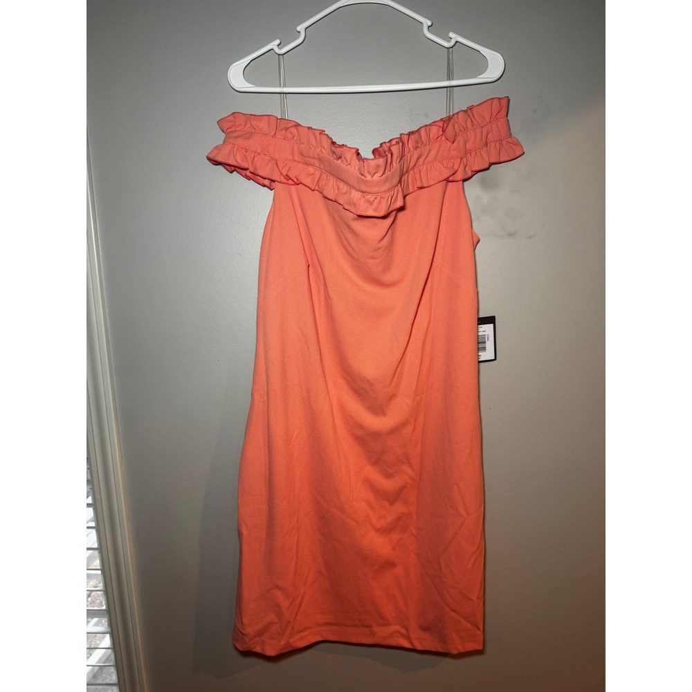 Marina Dresses Coral Pink Off The Shoulder Ruffle Sheath Dress Size 12 267354